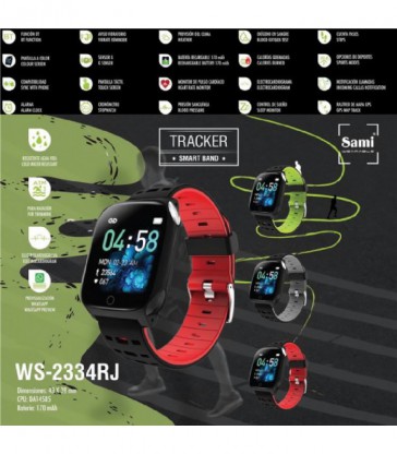 Reloj Sami smartband rojo negro cab-WS-2334RJ